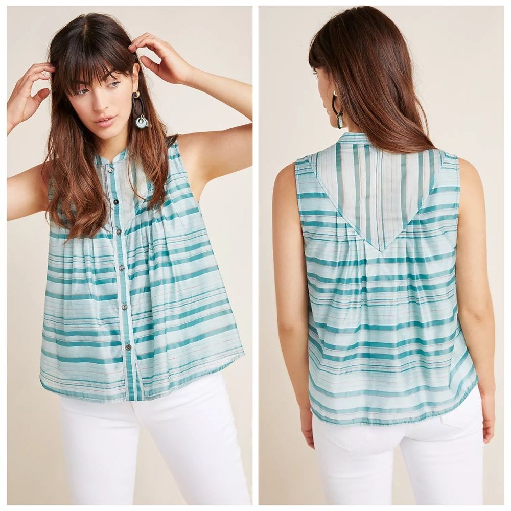 Anthropologie Current Air Piper Sleeveless Top in Mint Stripe | Small